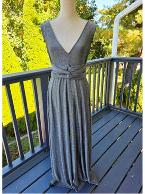 NWOT Women Shiny Crossed Waist Sleeveless Dress Gray silver formal wedding party